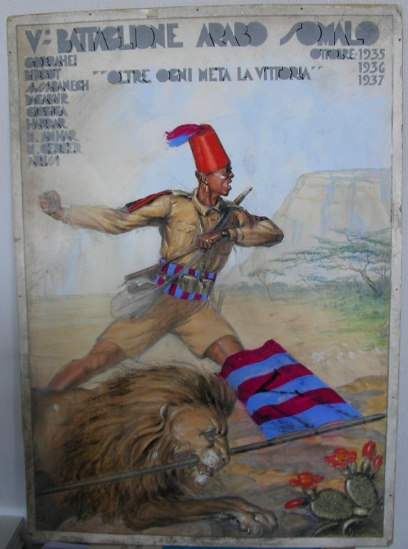 V Battaglione Arabo Somalo, bulukbasci con gagliardetto, 1937.
